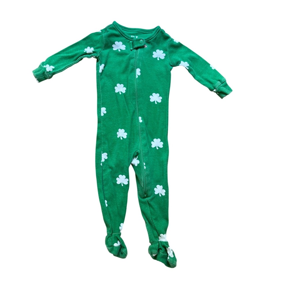 PJ Place Footed Sleeper Baby Green Good Shamrock St‎ Patricks Day SIZE 3-6m